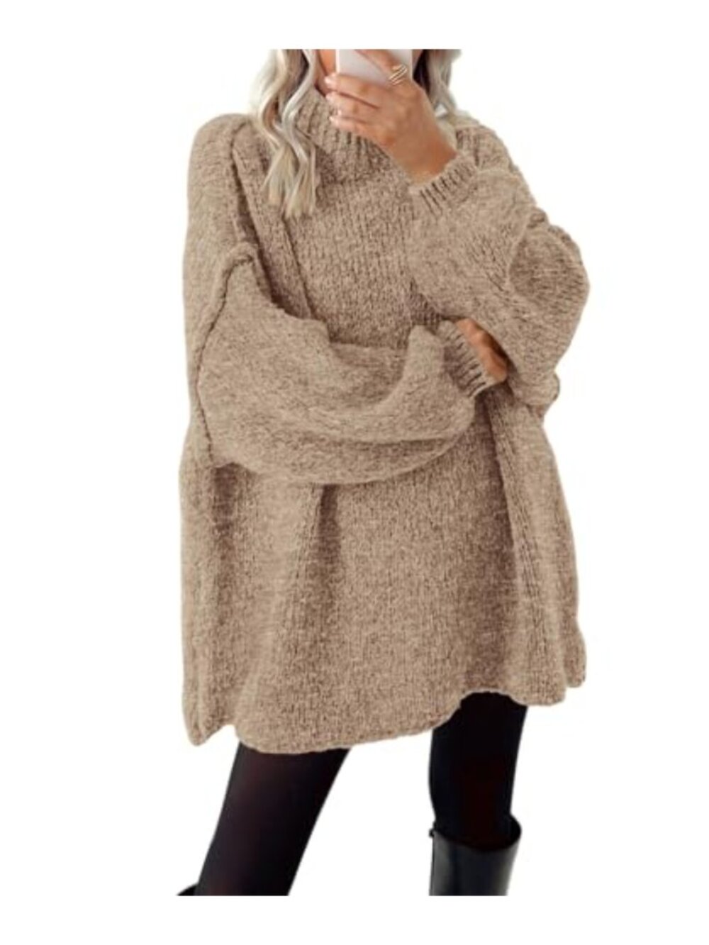 Oversized Mock Neck Knit Sweater Long Sleeve Pullover